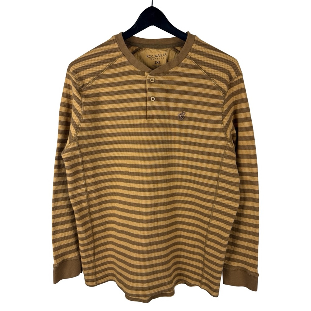 Mens Y2K Rocawear Classics Henley Style Waffle Knit Striped Shirt Size 2XL